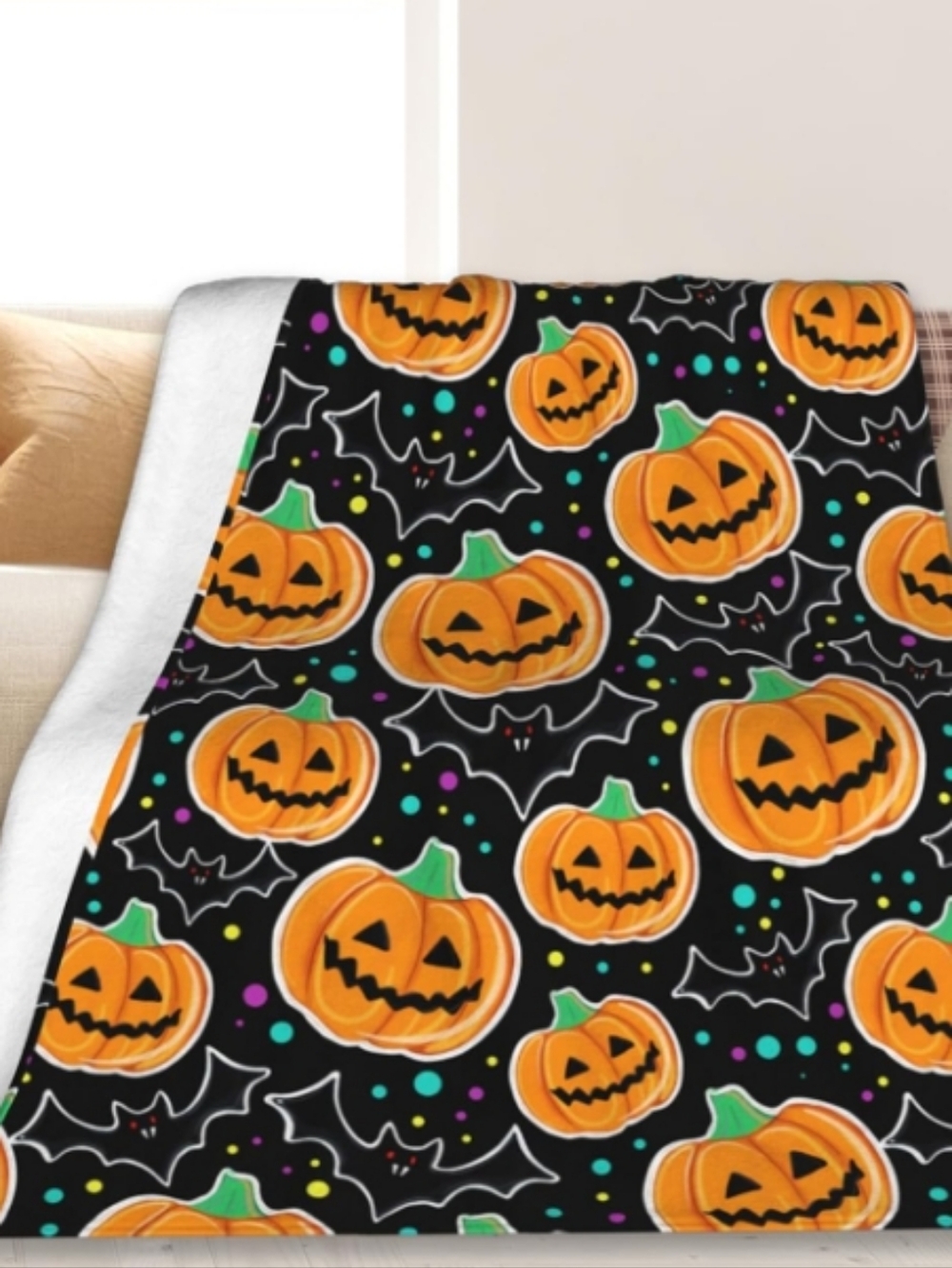 Elightvap Blanket Halloween Pumpkin Bat Lightweight Throw Blanket  50"x60" NWT